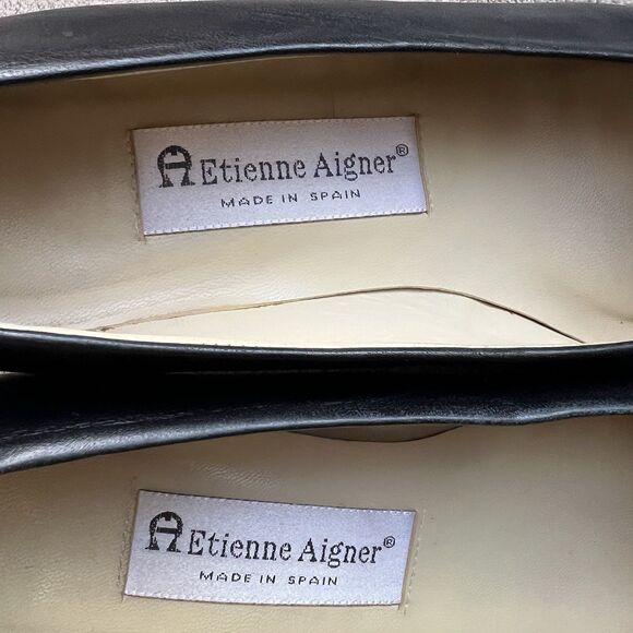 Etienne Aigner Siena Black Leather & Patent Leather Cap Toe Block Heel Pump 7.5 - Picture 9 of 16